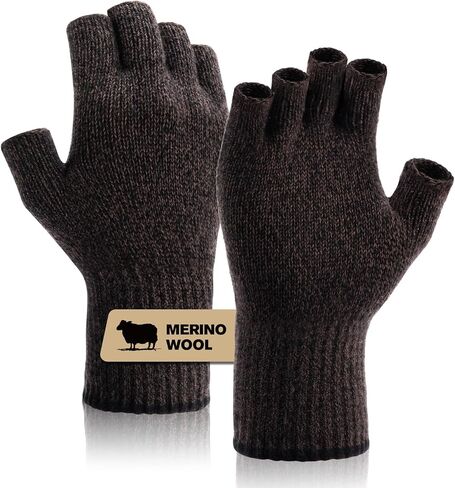 Merino Wool Fingerless Gloves for Men Women Half Finger Gloves Thermal Soft Knit Liner for Hunting Fishing Hiking in Kuwait