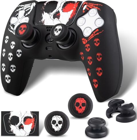 PlayRealm Silicone Skin Cover& Sticler x 1 & No Falling Off Thumbstick x 2 for PS5 Controller (Ghost Red) in Saudi Arabia