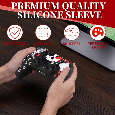PlayRealm Silicone Skin Cover& Sticler x 1 & No Falling Off Thumbstick x 2 for PS5 Controller (Ghost Red) in Saudi Arabia