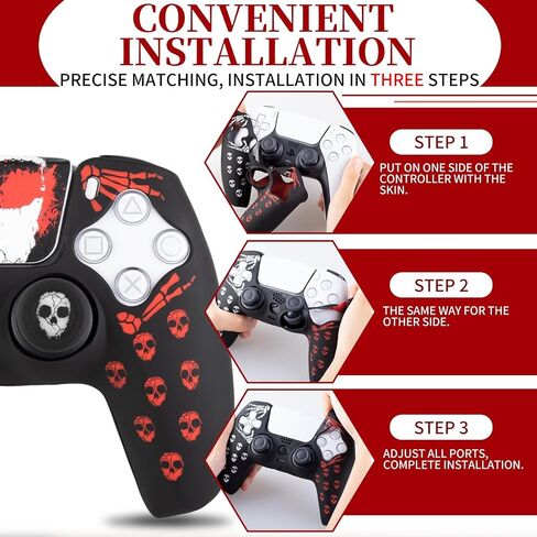 PlayRealm Silicone Skin Cover& Sticler x 1 & No Falling Off Thumbstick x 2 for PS5 Controller (Ghost Red) in Saudi Arabia