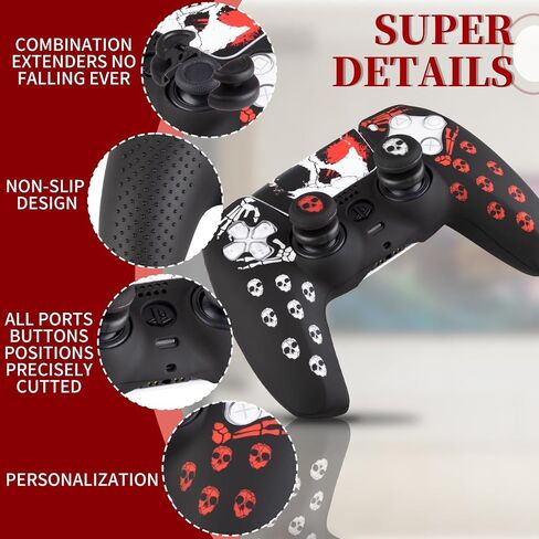 PlayRealm Silicone Skin Cover& Sticler x 1 & No Falling Off Thumbstick x 2 for PS5 Controller (Ghost Red) in Saudi Arabia