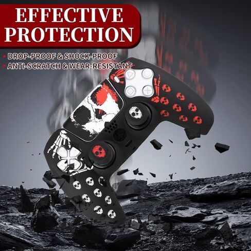 PlayRealm Silicone Skin Cover& Sticler x 1 & No Falling Off Thumbstick x 2 for PS5 Controller (Ghost Red) in Saudi Arabia