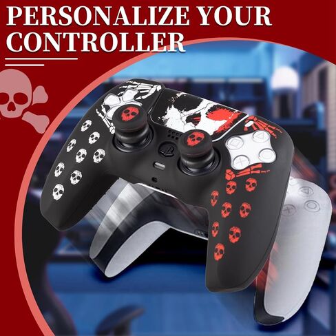 PlayRealm Silicone Skin Cover& Sticler x 1 & No Falling Off Thumbstick x 2 for PS5 Controller (Ghost Red) in Saudi Arabia