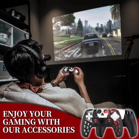 PlayRealm Silicone Skin Cover& Sticler x 1 & No Falling Off Thumbstick x 2 for PS5 Controller (Ghost Red) in Saudi Arabia