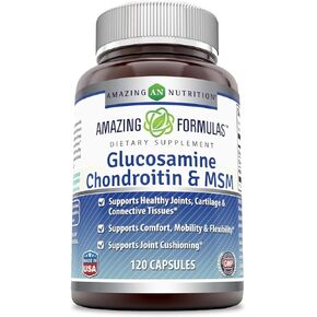 Amazing Formulas Glucosamine Chondroitin MSM 1850 mg Per Serving Capsules Supplement | Non-GMO | Gluten Free | Made in USA (120 Count)