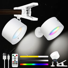 Adetu LED Wall Mounted Lights, RGB Rechargeable Wall Sconces Lamp, 3 Color Temps & Dimmable, Battery Powered Lights, Magnetic Clamp Lights 360° Rotation Cordless Wall Lights for Bedroom (1 Pack)