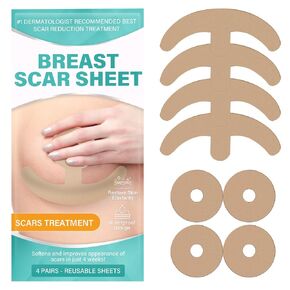 Silicone Scar Sheets, Silicone Scar Tape, Medical &Reusable Silicone Scar Sheets for Breast Surgical Scars Treatment, 4 Pair