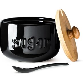 وعاء سكر من LYEOBOH مع غطاء وملعقة، جرة سكر 17 أونصة، جرة سيراميك مع غطاء، حاوية سكر لبار القهوة، أوعية سكر للكونترتوب، أزوكاريرا لمنزل المزرعة والمطبخ، أبيض