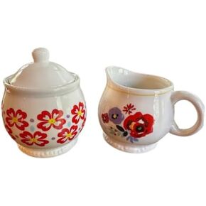 The Pioneer Woman Ceramic Creamer and Sugar Set, Flea Market Design, with Recipe Card