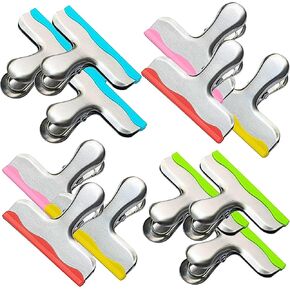 8 Pack Metal Chip Clips with Silicone Edges – Heavy Duty Bag Clips for Food Packages, Kitchen, Office – Color Coded, Air Tight Extra Strong Clamps, 3 Inches Wide
