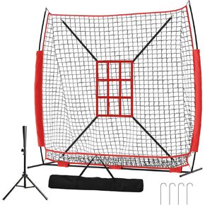 Vaolvpant 7Ft x 7 Ft البيسبول والكرة اللينة ممارسة الضرب والرمي صافي مع مجموعة المحملة منطقة الضرب وحقيبة حمل سهلة التركيب شبكة البيسبول المحمولة للاستخدام الداخلي / الخارجي in Kuwait