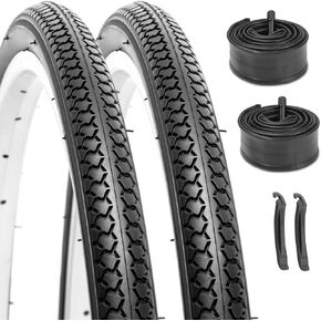 Hycline 26 Inch Bike Tires Set: 2-Pack 26X1 3/8 inch (37-590mm) Folding Replacement Bicycle Tires and Pair 26X1 3/8 Bike Tubes Schrader Valve with Tire Levers for Vintage Urban City Commuter Bike