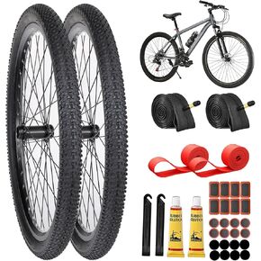 2 Pack 24" x 1.95" Mountain Bike Tire Set, 24 inch Foldable Puncture Resistant Bicycle Tire and Matching Inner Tube and Repair Tool Kit for Mountain Bike, Off-Road Bike