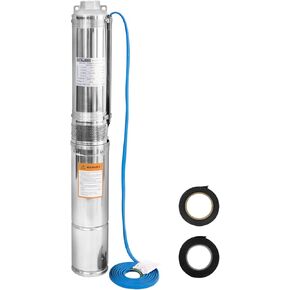 WASSERMANN 4" Deep Well Submersible Pump with 10FT Cable,1HP,220V/60HZ,33GPM,190FT Head,Stainless Steel Submersible Well Pumps Borehole Water Pump for Home, Factories, Irrigation, Farmland