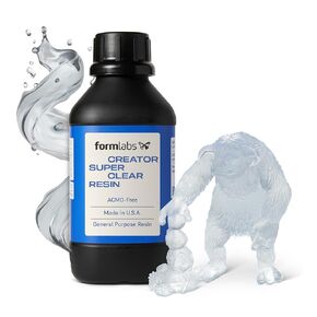 Creator Super Clear 3D Printer Resin - 1 kg - ACMO-Free, High Precision, Non-Brittle, Strong, Ultra Low Odor, UV-Curing Photopolymer Liquid Compatible with LCD and DLP 3D Printers