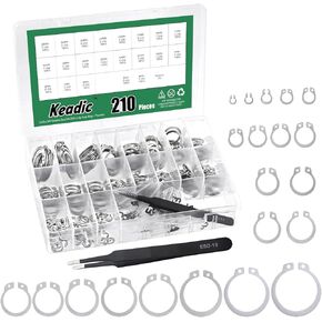 Keadic 211Pcs 21Sizes C-Clip Internal Snap Rings Assortment Kit with Tweezers, 304 Stainless Steel [M4 to M28] External Circlip Retaining Rings for Grooved Shafts Pins Studs