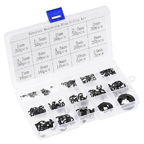 uxcell E-Clip Circlip - 300Pcs 15-Size External Retaining Shaft Snap Ring Carbon Steel Assortment Kit Black - Size: 1mm to 14mm