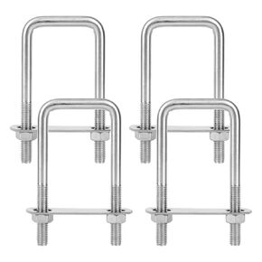 4pcs Square U Bolts, 304 Stainless Steel U Bolts with Nuts and Frame Plate Replacement Parts for Automobiles Trailer, Ski Boat, Marine or Sailboat Trailer