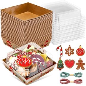 Sliner Christmas Paper Charcuterie Boxes with Clear Lids Mini Charcuterie Box Disposable Dessert Boxes for Sandwich, Cookie, Sushi, Cake Slice, Strawberries (50)