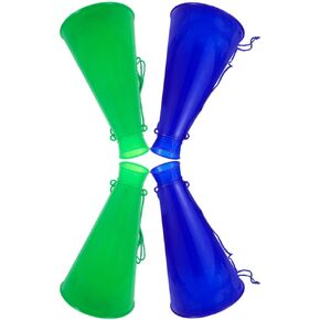 Yardwe Blue Green Cheer Megaphone 4pcs Portable Sports Cheers Plastic Megaphone Cheerleading Noisemaker Toys for Sports Party Outdoor Activities Atmosphere Prop
