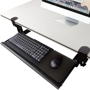 Steel Sliding Keyboard Tray Under Desk 28"Lx10"W with 360 Rotating Mouse Platform - Keyboard Holder, Drawer, and Shelf - Under Desk Mounted Computer Desk with Keyboard Tray