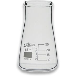 Eisco Labs - 25mL Conical Flask, Wide Neck, Borosilicate Glass, Heat Resistant Flask for Small Volume Mixing, Titrations, Sample Storage, Scientific Experiments - Chemists, Microbiologists & Labs in Kuwait