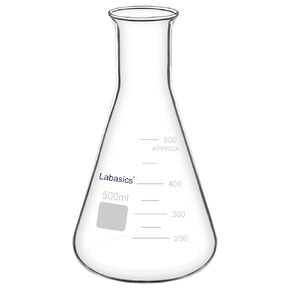 Glass Wide Mouth Erlenmeyer Flask, Borosilicate Glass Erlenmeyer Flask with Heavy Duty Rim, 500 ml Capacity (Pack of 1)