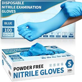 Medical Nitrile Exam Gloves, 4.5 Mil Powder-Free Latex-Free Food-Safe Clean Protective Disposable Glove, Blue 100 Pcs