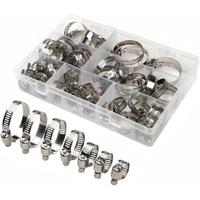 60pcs Worm Gear Hose Clamp Assortment,304 Stainless Steel Hose Clamps Adjustable 1/4"-1-1/2",Small Hose Clamps for Radiator,Intercooler,Cable,Plumbing,Pipe,Tube&Fuel line