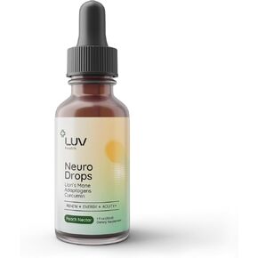 LUV Neuro Drops: Lion's Mane & Turmeric Adaptogen Mushroom Drops for Nerve & Joint Support. Keto, Vegan, USA Made, Non-GMO, 30 Servings