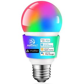 Energetic Light Bulbs Work with Alexa/Apple Home/Google Home/SmartThings, Matter Smart A19 LED Light Bulb, E26 RGB Smart Bulbs, 60W Equivalent, 800LM, 2.4 Ghz WiFi Only, Smart Speaker Required, 1 Pack
