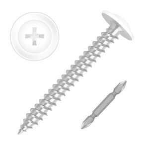 #8 x 2 Modified Truss Wafer Head Wood Screws, Alloy Steel Fast Self Tapping Screws with Cross Drill Tail, White Head, Zinc Plated, 100 PCS