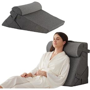 3Pcs Orthopedic Bed Wedge Pillow Set, Foam Wedge Pillow Post Surgery for Back, Leg and Knee Support, Adjustable 9&12 Inch Folding Triangle Pillow for Sleeping, Acid Reflux, Snoring, White/Grey