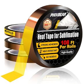 Heat Tape for Sublimation - 4 Rolls 433 Ft Heat Resistant Tape, No Residue - Fits Heat Press, Electronics, Mug, T-Shirts - Heat Transfer Tape & Kapton Tape - Width 0.79in & 0.39in
