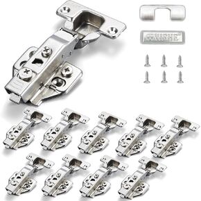 Hardware 110 Degree Clip-on Soft Closing Full Overlay Frameless Hinges 2 Pack, for Kitchen Cabinets Door Brushed Nickel 3D Flush Mount European Hinge with Screws