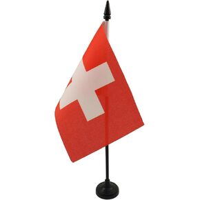 AZ FLAG Switzerland Table Flag 4'' x 6'' - Swiss Desk Flag 15 x 10 cm - Black Plastic Stick and Base