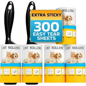 Lint Rollers 2 pcs, 540 Sticky Sheets, Extra 4 Spare Rollers/Hair Remover for Clothes, Furniture, Couch, Carpet, Dog Hair Remover, Cat Hair Remover, Animal Fur, Fuzz