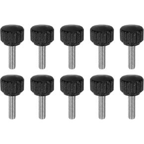 HARFINGTON 10pcs Knurled Clamping Knobs Thumb Screws M5 x 8mm Metric Male Thread 16mm Matte Plastic Head 304 Stainless Steel Stud Hand Threaded Knob Thumbscrew Handle, Black