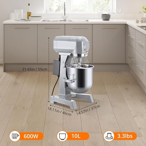 15QT Commercial Food Mixer, 600w High Efficiency Commercial Mixer with 3 Speeds & Stainless Steel Bowl, 130/233/415 Rpm Large Dough Mixer for Bakeries Restaurants Baking Equipment in Saudi Arabia