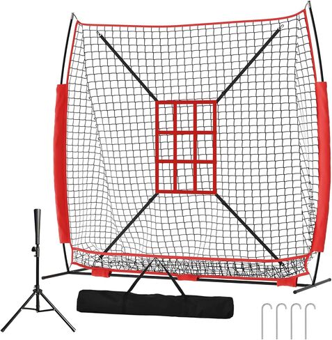 Vaolvpant 7Ft x 7 Ft البيسبول والكرة اللينة ممارسة الضرب والرمي صافي مع مجموعة المحملة منطقة الضرب وحقيبة حمل سهلة التركيب شبكة البيسبول المحمولة للاستخدام الداخلي / الخارجي in Kuwait