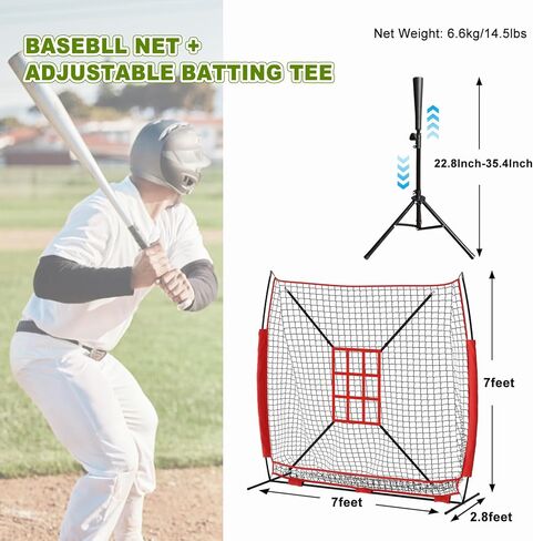 Vaolvpant 7Ft x 7 Ft البيسبول والكرة اللينة ممارسة الضرب والرمي صافي مع مجموعة المحملة منطقة الضرب وحقيبة حمل سهلة التركيب شبكة البيسبول المحمولة للاستخدام الداخلي / الخارجي in Kuwait