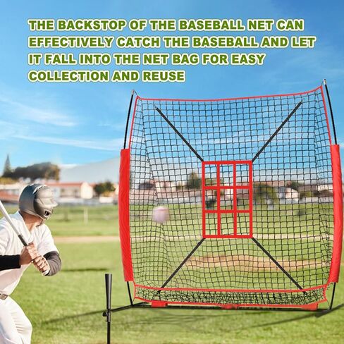 Vaolvpant 7Ft x 7 Ft البيسبول والكرة اللينة ممارسة الضرب والرمي صافي مع مجموعة المحملة منطقة الضرب وحقيبة حمل سهلة التركيب شبكة البيسبول المحمولة للاستخدام الداخلي / الخارجي in Kuwait