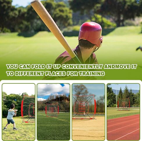 Vaolvpant 7Ft x 7 Ft البيسبول والكرة اللينة ممارسة الضرب والرمي صافي مع مجموعة المحملة منطقة الضرب وحقيبة حمل سهلة التركيب شبكة البيسبول المحمولة للاستخدام الداخلي / الخارجي in Kuwait