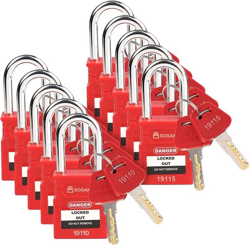 Red Loto Lockout Tagout Locks - 10 Keyed Different Locks with 2 Keys Per Lock, OSHA Compliant, Durable Nylon Body and Stainless Steel Shackle, Easy Identification and Key Cover in Saudi Arabia