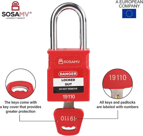 Red Loto Lockout Tagout Locks - 10 Keyed Different Locks with 2 Keys Per Lock, OSHA Compliant, Durable Nylon Body and Stainless Steel Shackle, Easy Identification and Key Cover in Saudi Arabia
