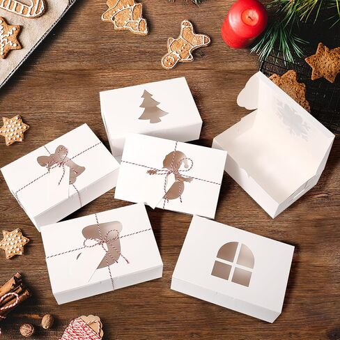 BEAVOING 36 PCS Christmas Cookie Boxes, 8x6x2.5 Inches Bakery Boxes with Window Pastry Treat Boxes for Chocolate Strawberries, Cupcakes, Muffins, Dessert Donuts Gift-Givingand Party（White） in Saudi Arabia