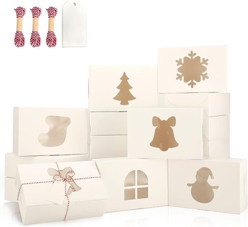BEAVOING 36 PCS Christmas Cookie Boxes, 8x6x2.5 Inches Bakery Boxes with Window Pastry Treat Boxes for Chocolate Strawberries, Cupcakes, Muffins, Dessert Donuts Gift-Givingand Party（White） in Saudi Arabia