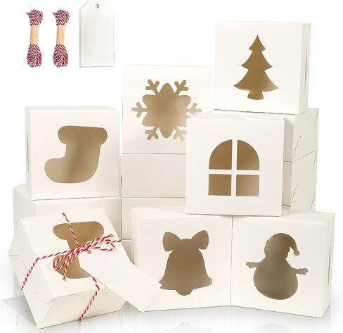 BEAVOING 36 PCS Christmas Cookie Boxes, 8x6x2.5 Inches Bakery Boxes with Window Pastry Treat Boxes for Chocolate Strawberries, Cupcakes, Muffins, Dessert Donuts Gift-Givingand Party（White） in Saudi Arabia