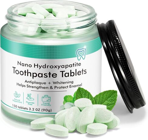 150 Pcs Toothpaste Tablets with Nano Hydroxyapatite for Deep Cleaning, Fresh Breath, Enamel-Safe, Fluoride & Plastic Free & Remineralizing Tablets with Coconut Oil, Peppermint, Xylitol in Saudi Arabia