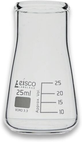 Eisco Labs - 25mL Conical Flask, Wide Neck, Borosilicate Glass, Heat Resistant Flask for Small Volume Mixing, Titrations, Sample Storage, Scientific Experiments - Chemists, Microbiologists & Labs in Saudi Arabia